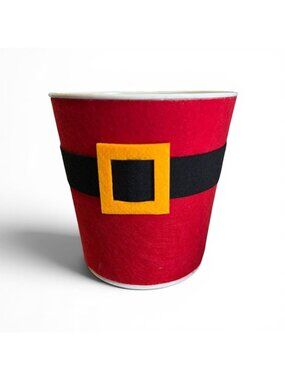 Santa-Themed Decorative container With Felt Belt Design - Red & Black Holiday Pa